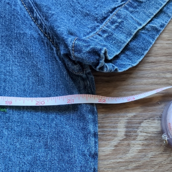 Vtg Kitty Cat Floral Garden Denim Button Down Shirt - Short Sleeve - Solutions M - Picture 10 of 13